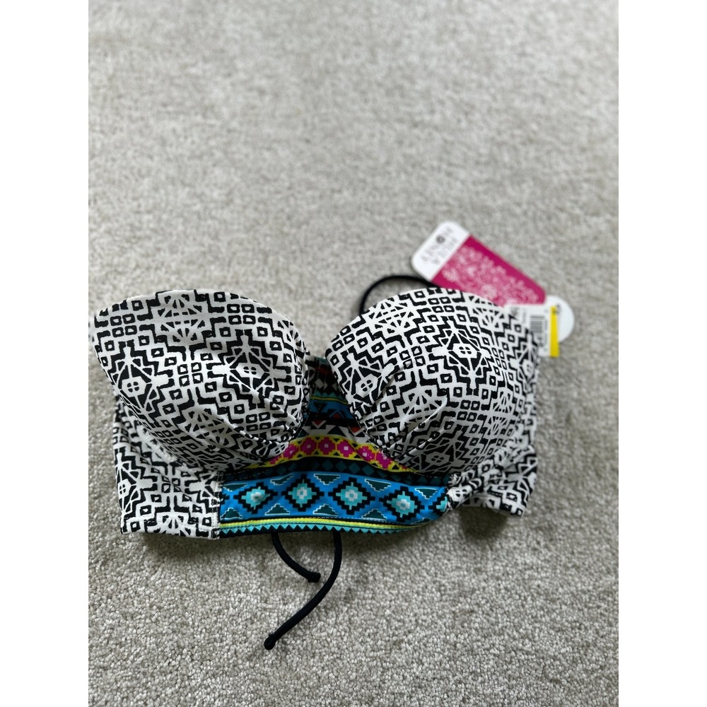 Hula Honey Women's Swimwear Bikini Top Black‎ White Medium Push-Up
